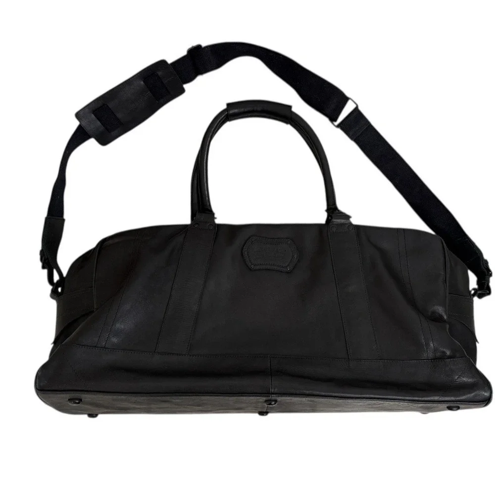 Gilded Age Black Leather Weekender Duffle Travel Bag 9010L Padded Shoulder Strap